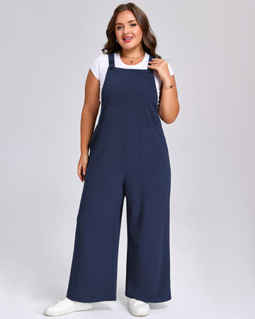 Plus Size Jumpsuits Adjustable Loose fit - Navy Blue