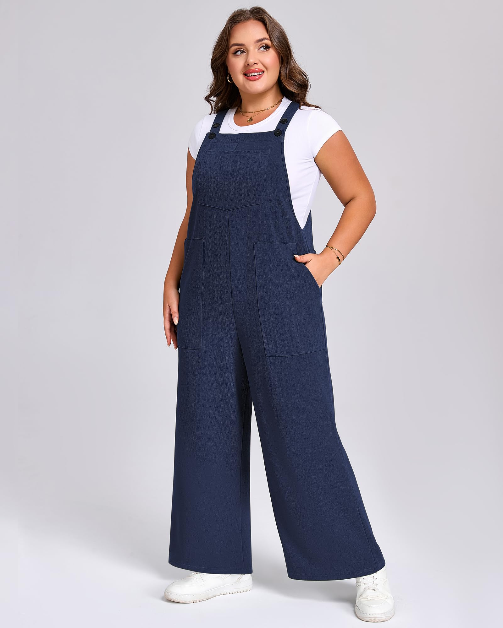 Plus Size Jumpsuits Adjustable Loose fit - Navy Blue-Moon Wood