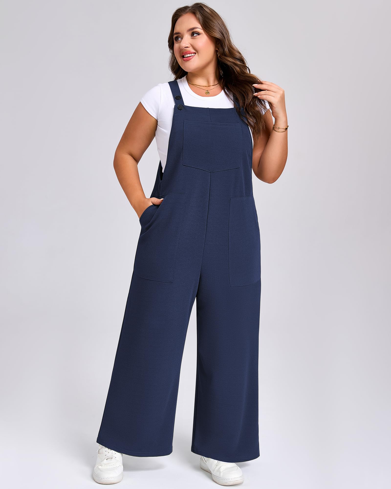 Plus Size Jumpsuits Adjustable Loose fit - Navy Blue-Moon Wood