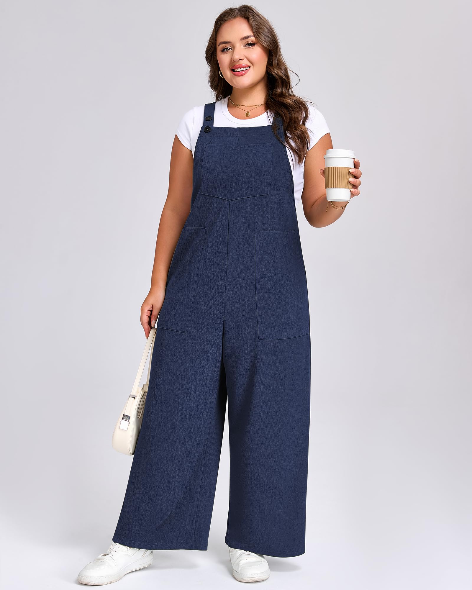 Plus Size Jumpsuits Adjustable Loose fit - Navy Blue-Moon Wood