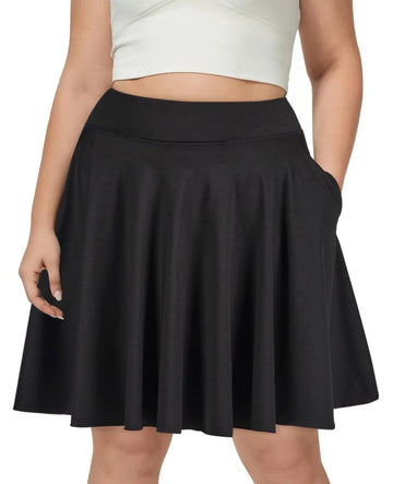 Plus Size Knee Length Skirts High Waisted - Black-Moon Wood