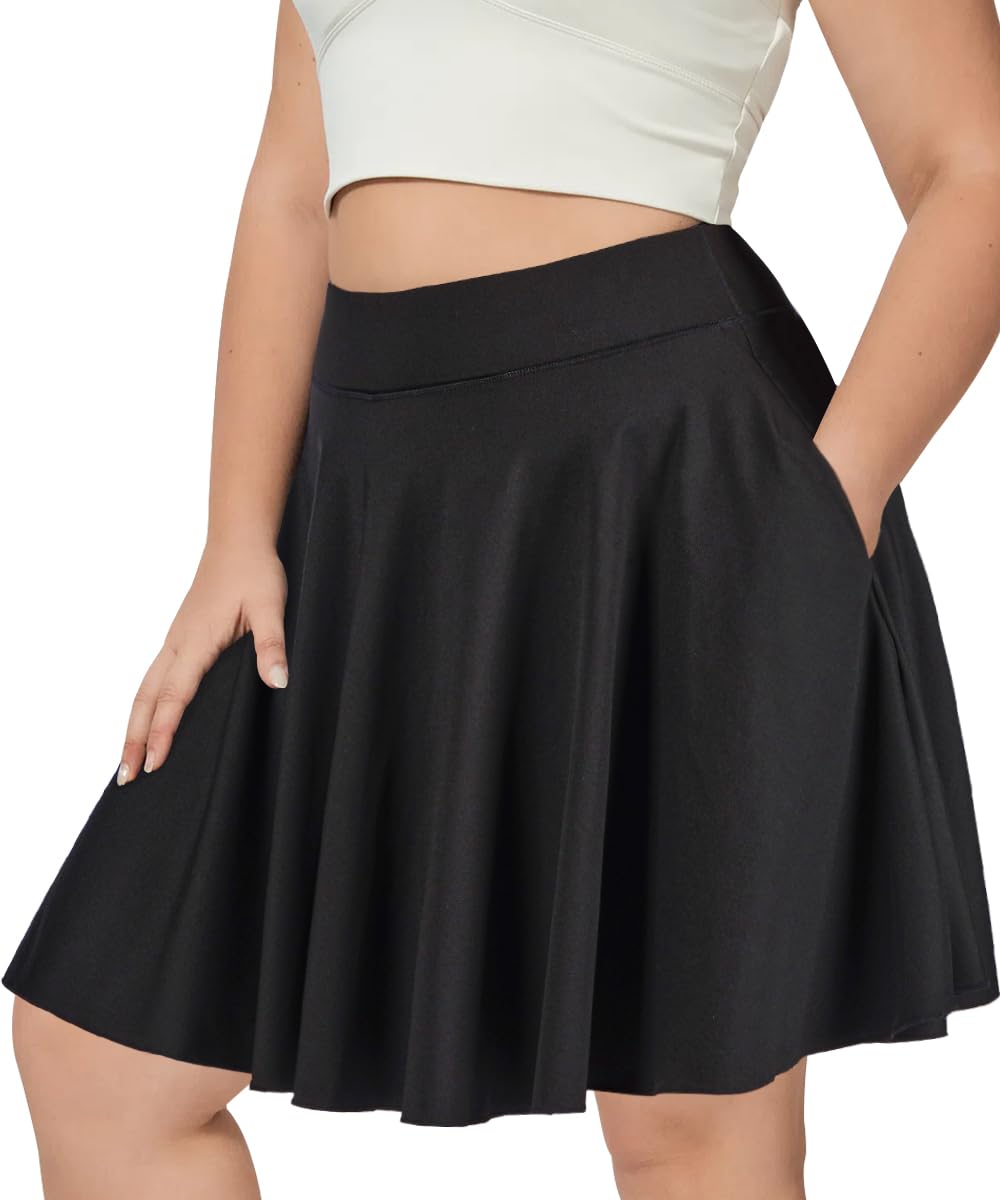 Plus Size Knee Length Skirts High Waisted - Black-Moon Wood