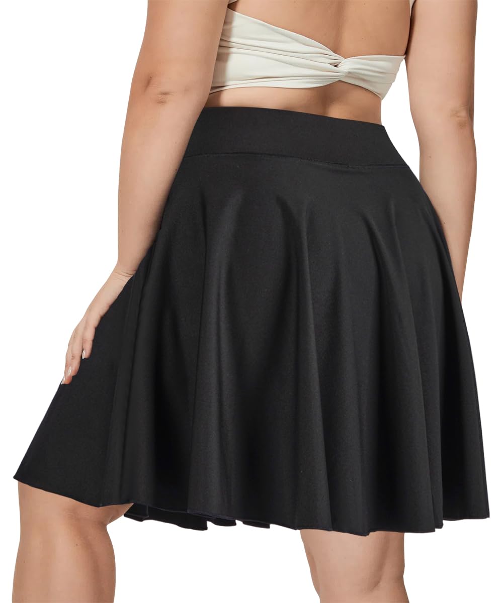 Plus Size Knee Length Skirts High Waisted - Black-Moon Wood