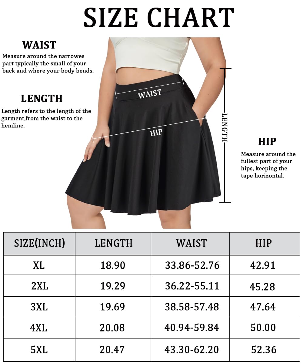 Plus Size Knee Length Skirts High Waisted - Black-Moon Wood