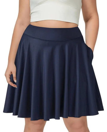 Plus Size Knee Length Skirts High Waisted - Navy Blue-Moon Wood