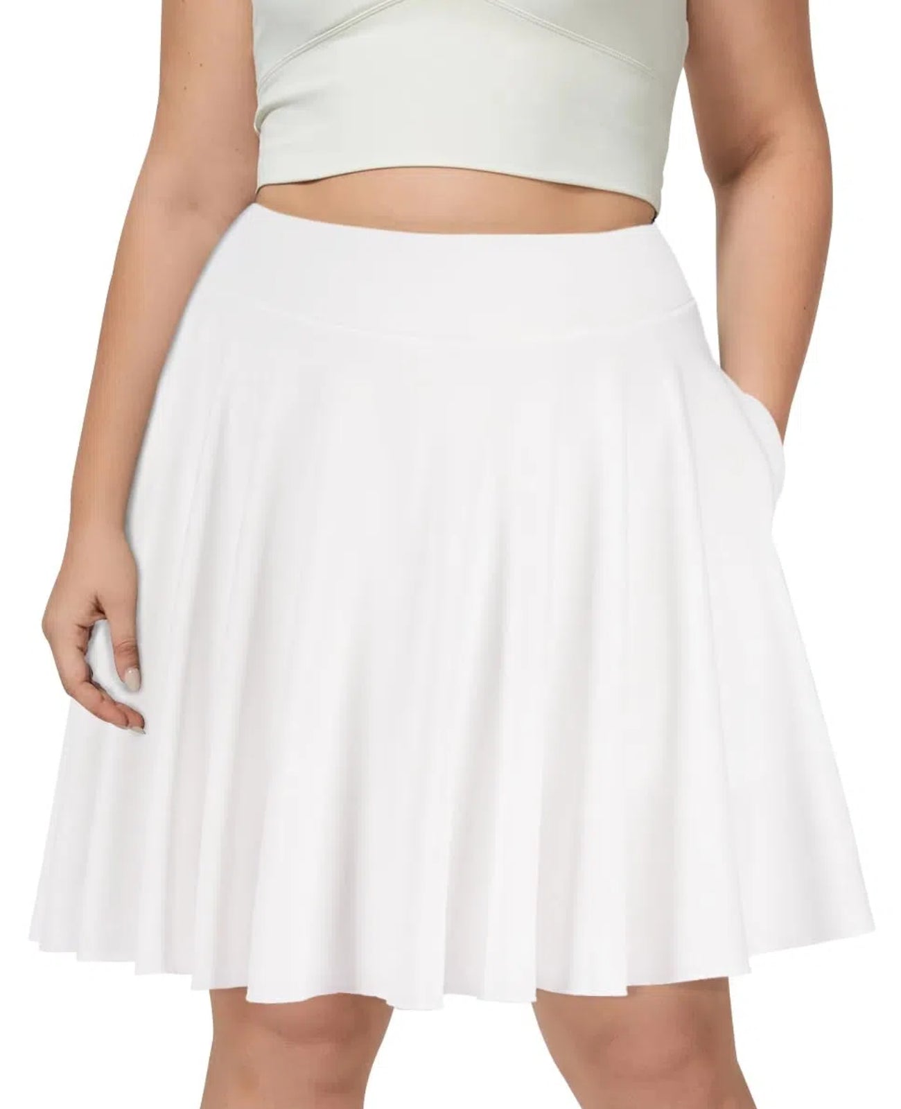 Plus Size Knee Length Skirts High Waisted - White-Moon Wood