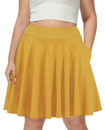 Plus Size Knee Length Skirts High Waisted - Yellow-Moon Wood