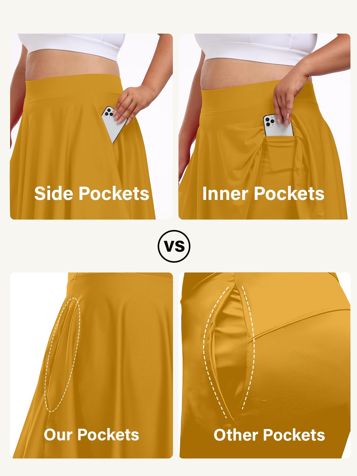 Plus Size Knee Length Skirts High Waisted - Yellow丨Moon Wood