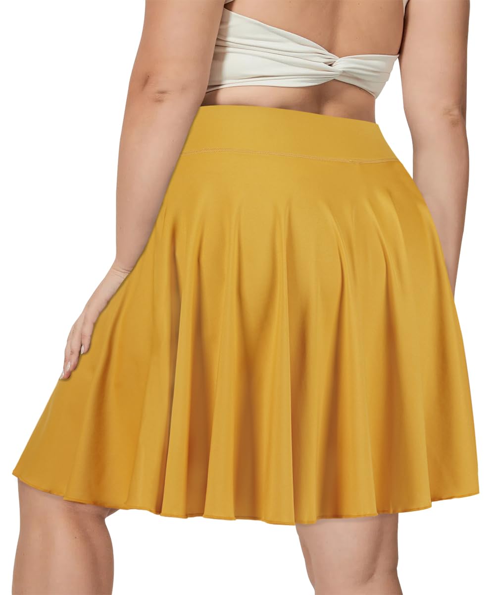 Plus Size Knee Length Skirts High Waisted Yellow1