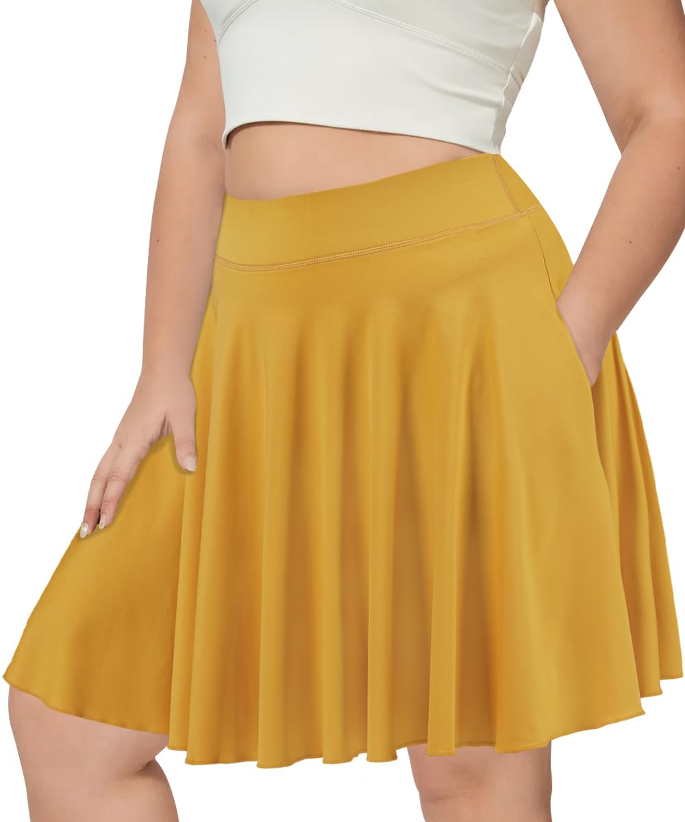 Plus Size Knee Length Skirts High Waisted YellowδΈ¨Moon Wood