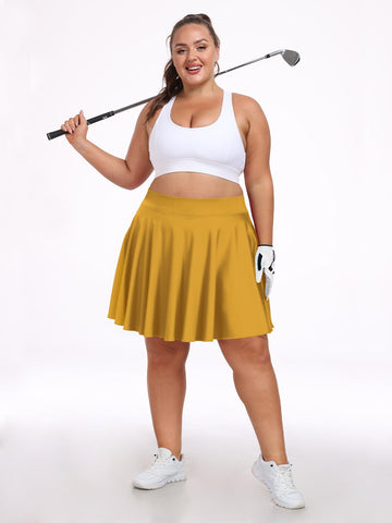 Plus Size Knee Length Skirts High Waisted - Yellow