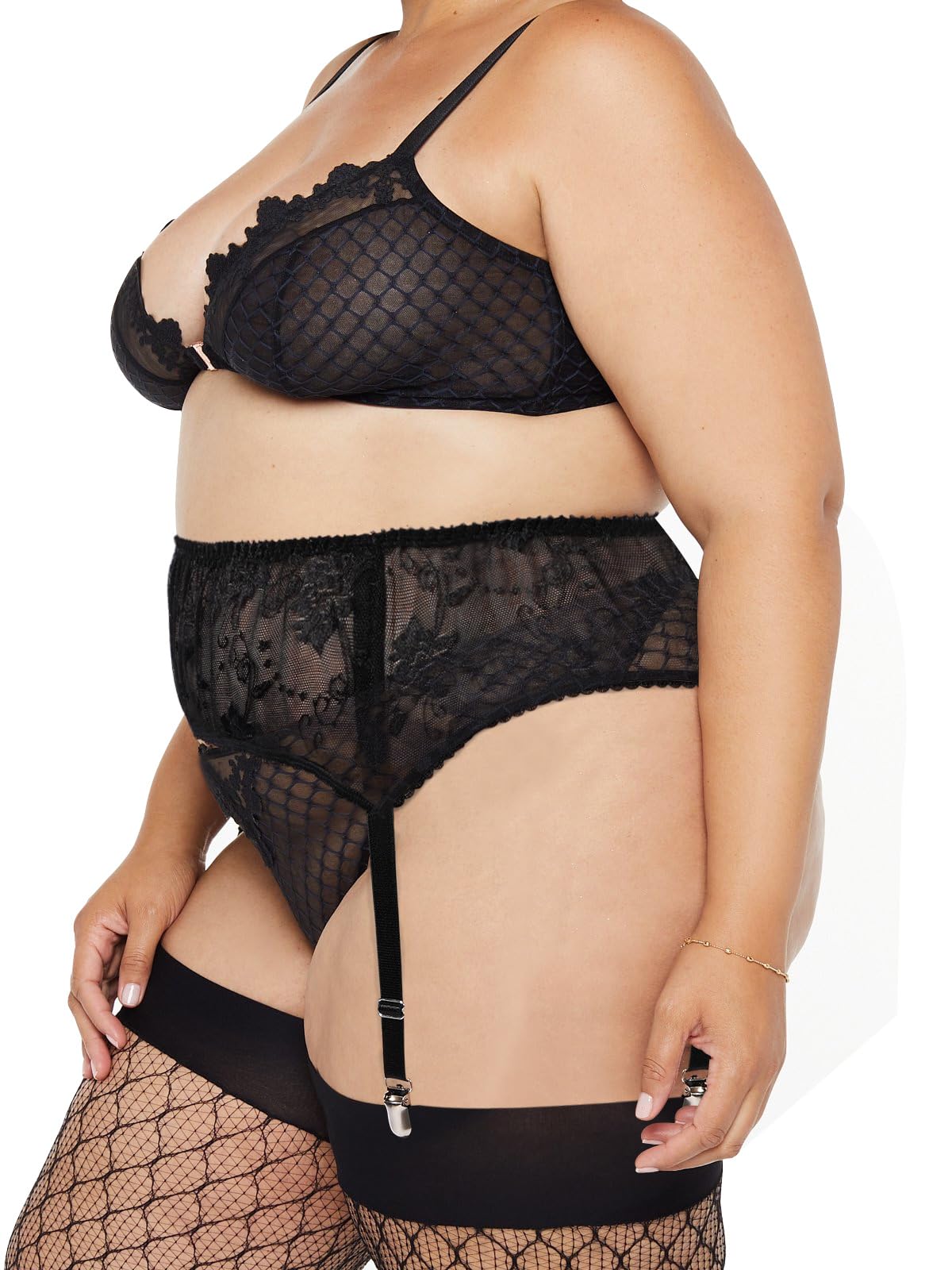 Plus Size Lace Garter Belt with 4 Straps Metal Clips-Moon Wood