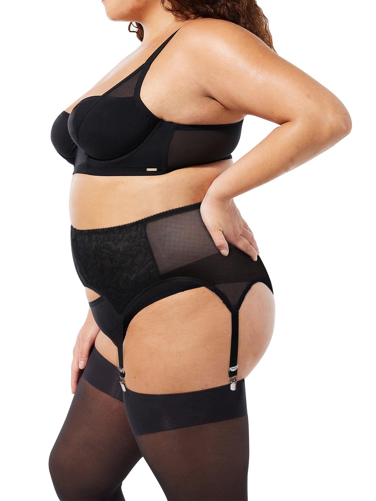 Plus Size Lace Garter Belt with 6 Vintage Metal Clips | Moon Wood Plus Size Lace Garter Belt with 6 Vintage Metal Clips | Moon Wood