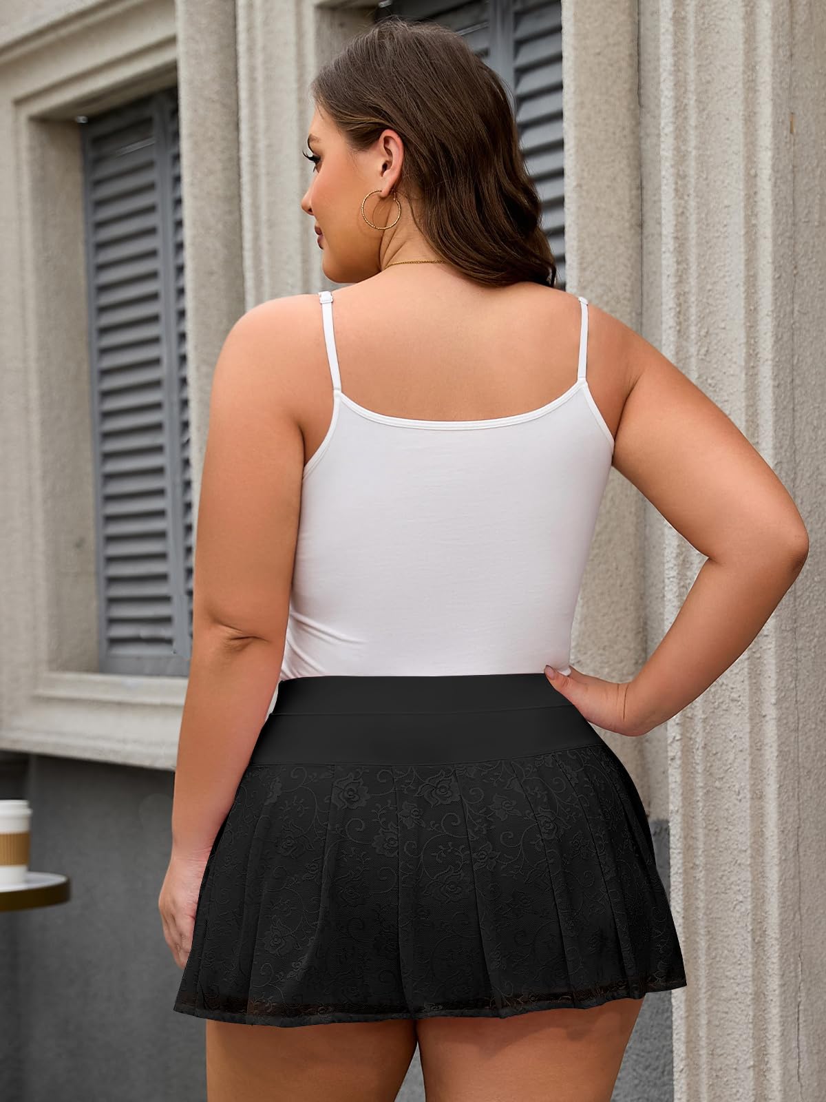 Plus Size Lace Micro Mini Pleated Skirt - Black丨Moon Wood