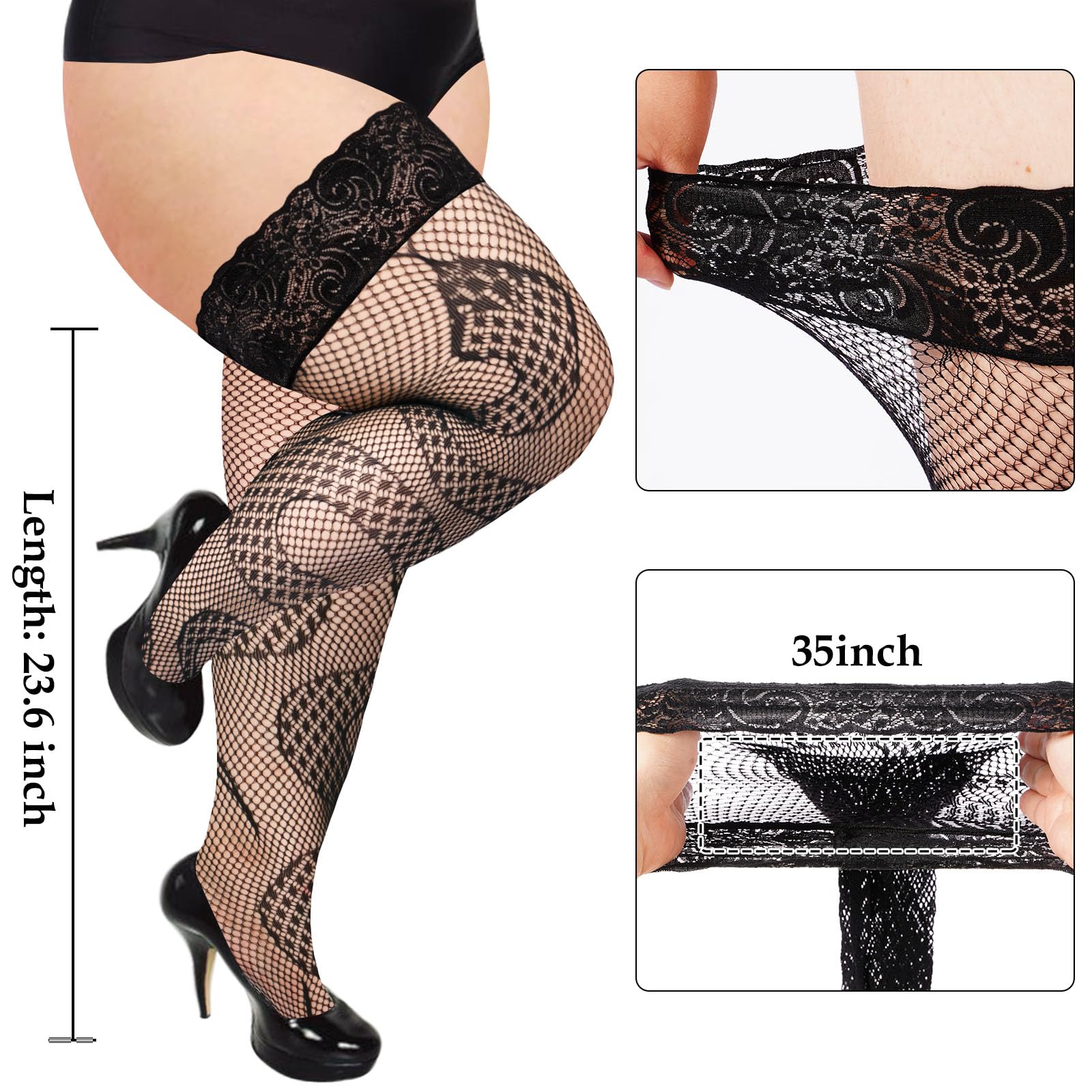 Plus Size Lace Top Fishnet Thigh High Stockings - Sexy Snake - Moon Wood