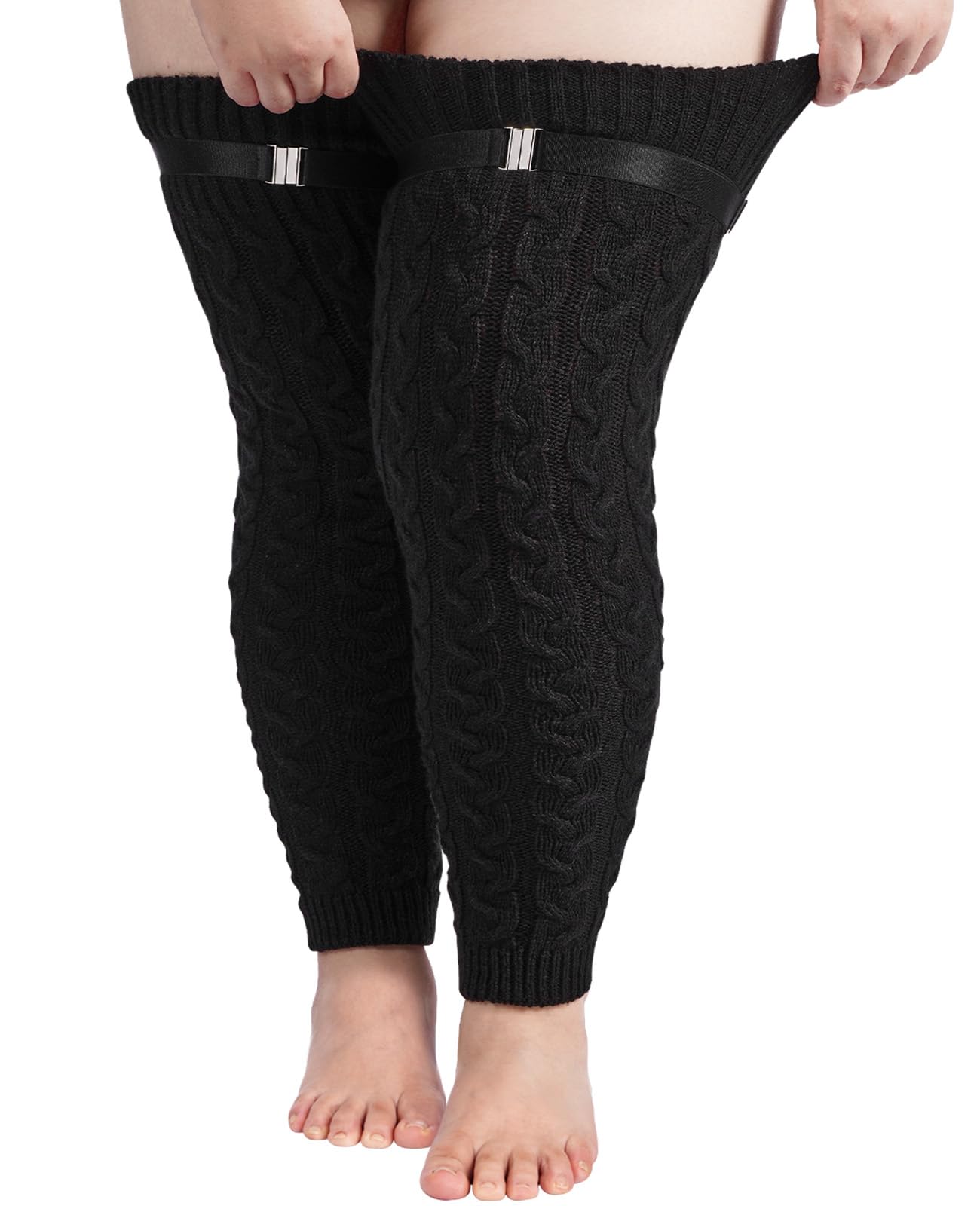 Plus Size Leg Warmers Cable Knitted - Black-Moon Wood