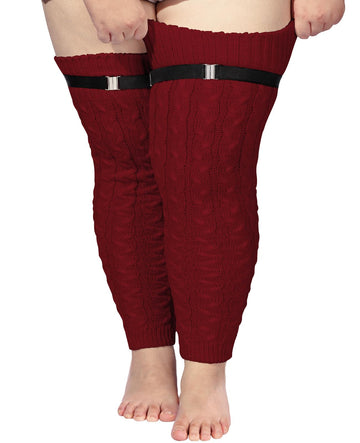 Plus Size Leg Warmers Cable Knitted - Burgundy