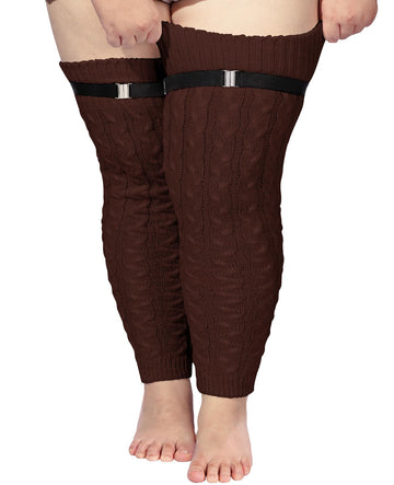 Plus Size Leg Warmers Cable Knitted - Coffee