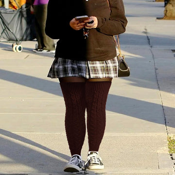 Plus Size Leg Warmers Cable Knitted - Coffee