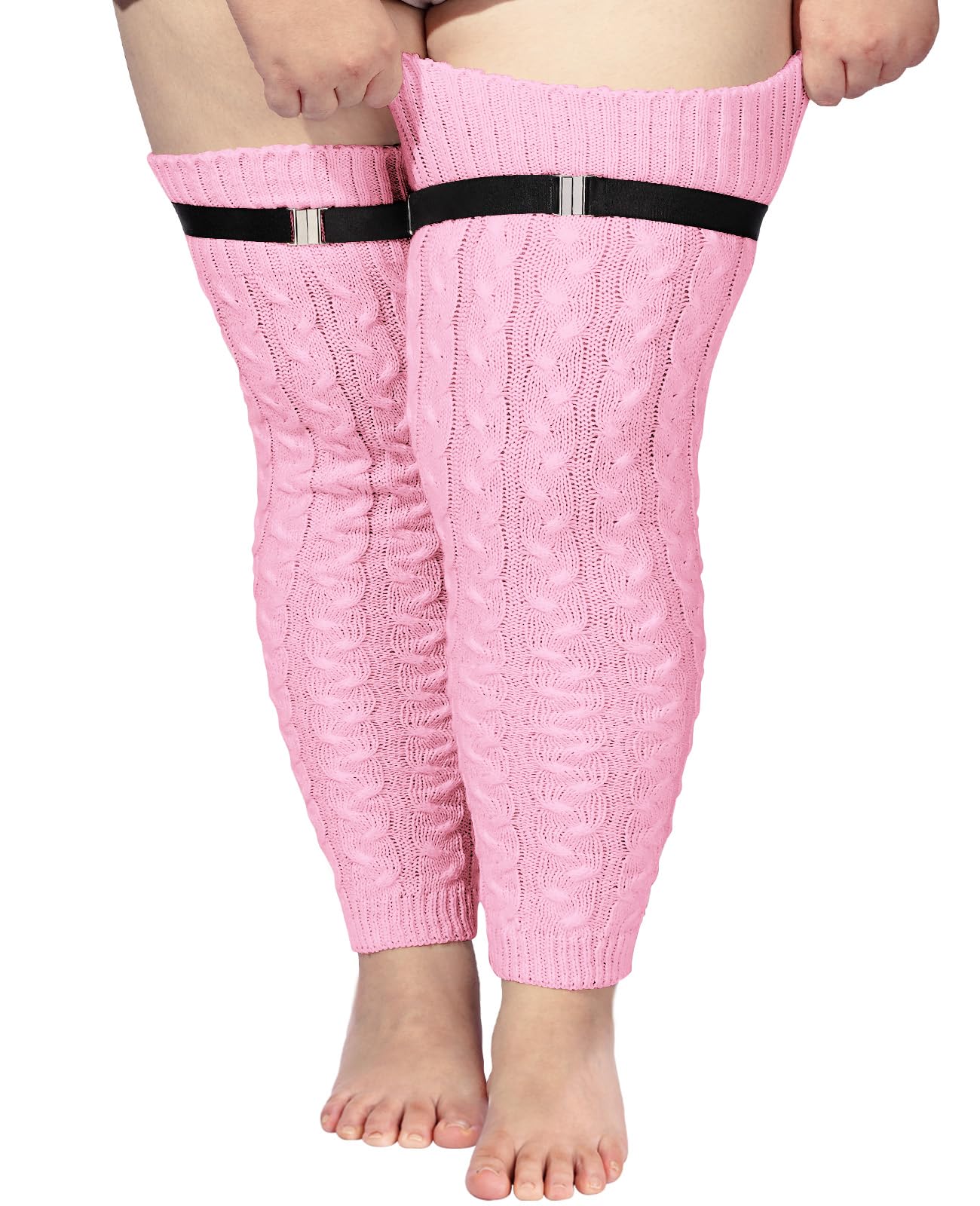 Plus Size Leg Warmers Cable Knitted - Light Pink
