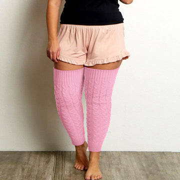 Plus Size Leg Warmers Cable Knitted - Light Pink