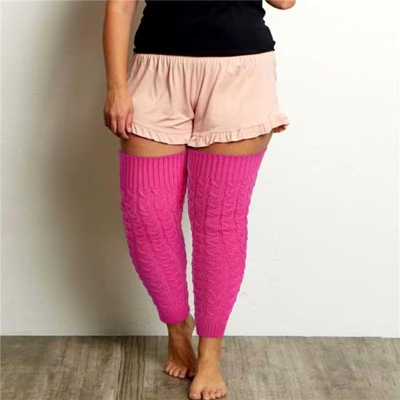 Warm Knit Leg Sleeves Plus Size Leg Warmers For Women - Long Knit Over Knee Thigh High Socks With Garter Belt, Striped Design Warm Knit Leg Sleeves Plus Size Leg Warmers For Women - Long Knit Over Knee Thigh High Socks With Garter Belt, Striped Design