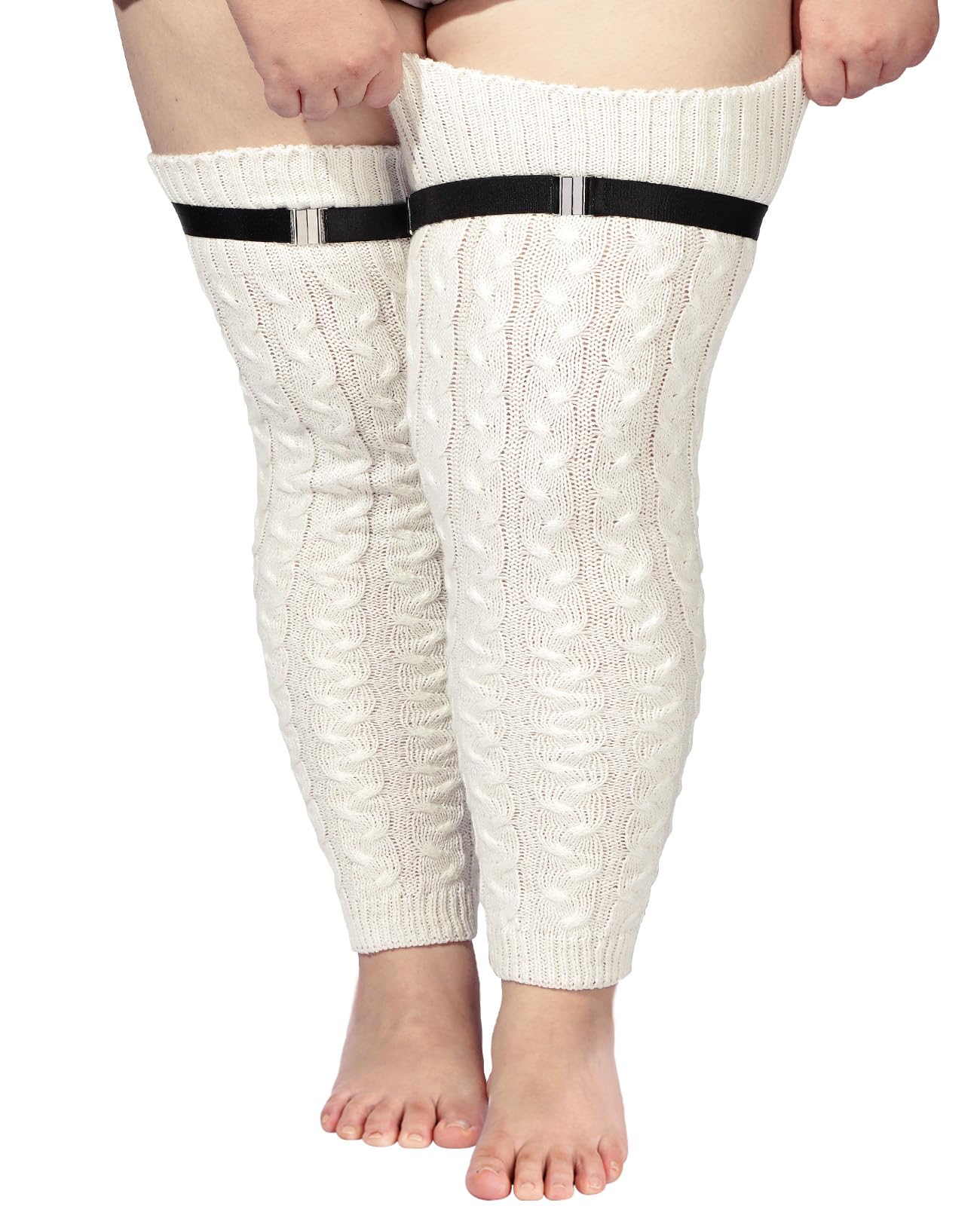 Plus Size Leg Warmers Cable Knitted - White-Moon Wood