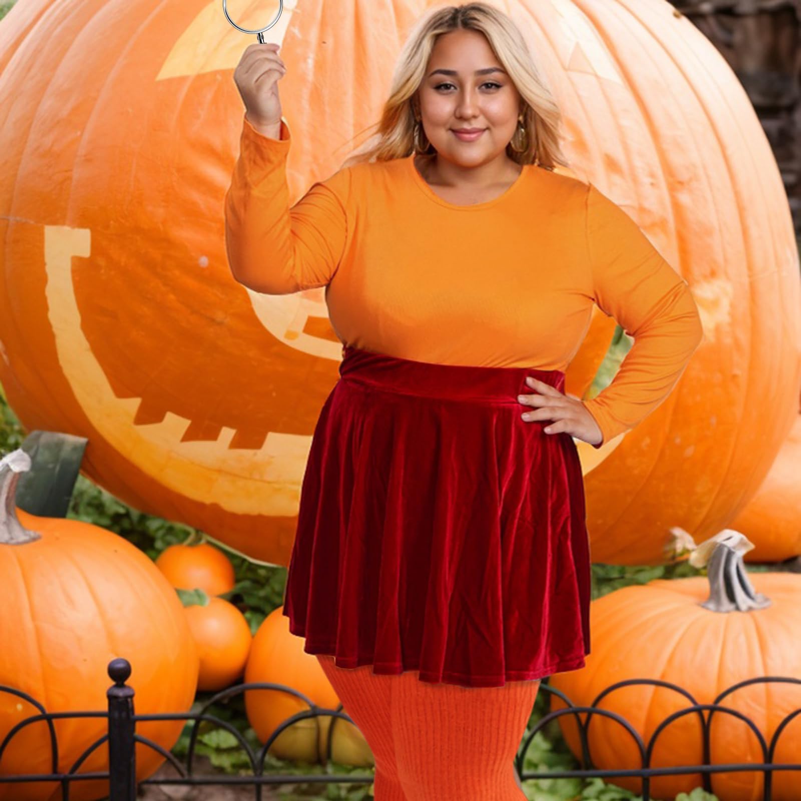 Plus Size Long Sleeve Bodysuit Crew Neck - Orange-Moon Wood