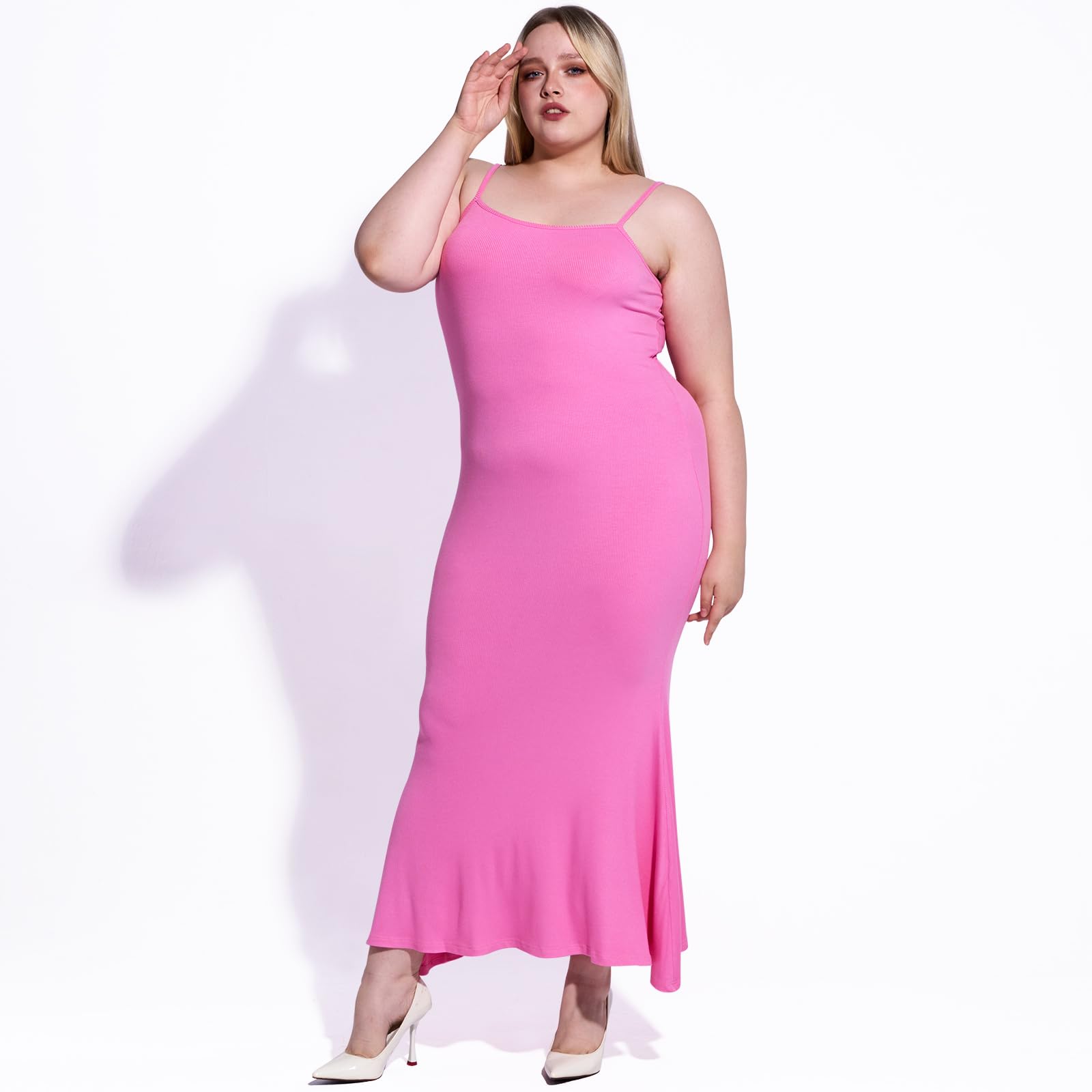 Plus Size Maxi Bodycon Dress - Pink - Moon Wood