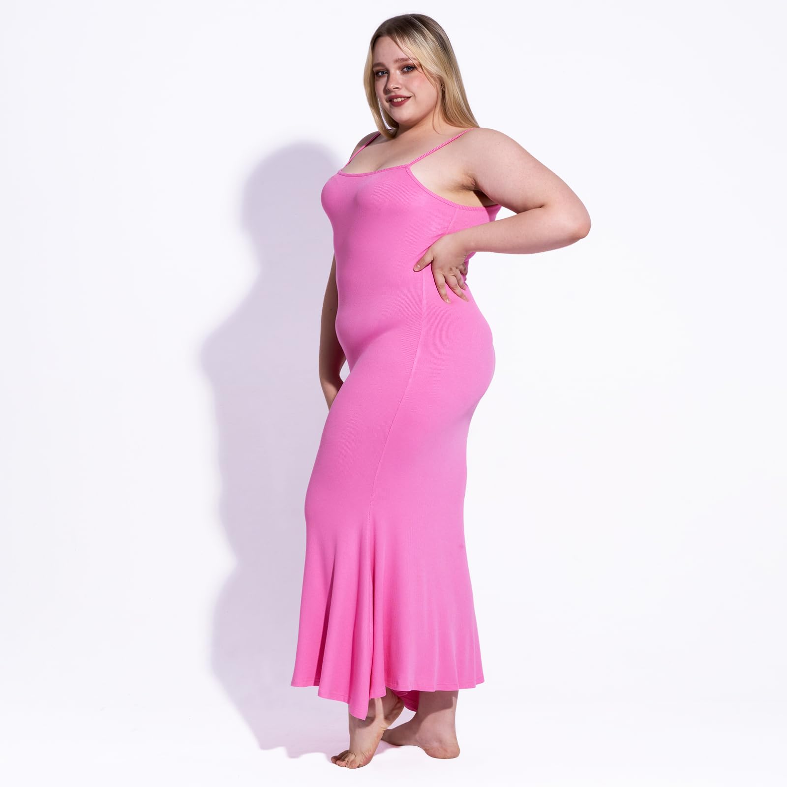 Plus Size Maxi Bodycon Dress - Pink - Moon Wood