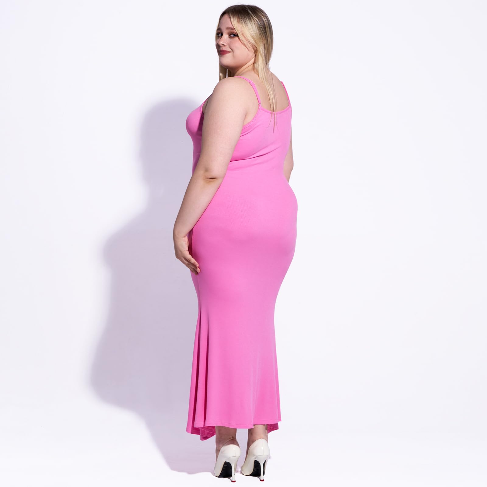 Plus Size Maxi Bodycon Dress - Pink - Moon Wood