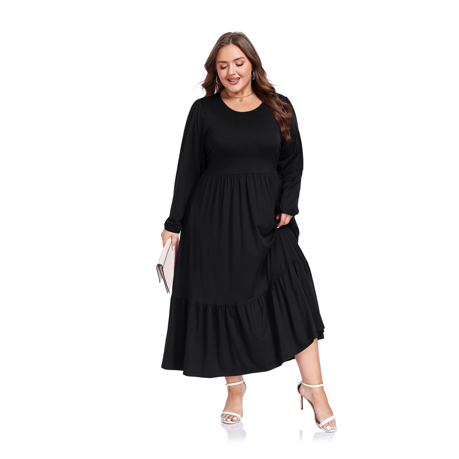 Plus Size Maxi Dress Long Sleeve Crew Neck - Black, 3XL Plus Size Maxi Dress Long Sleeve Crew Neck - Black, 3XL