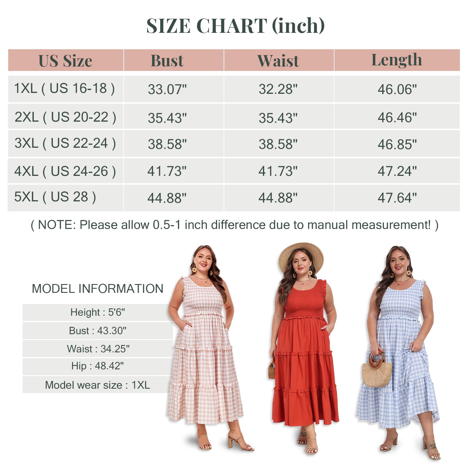 Plus Size Maxi Dress Ruffle Sleeveless-Blue White Plaid | Moon Wood Plus Size Maxi Dress Ruffle Sleeveless-Blue White Plaid | Moon Wood