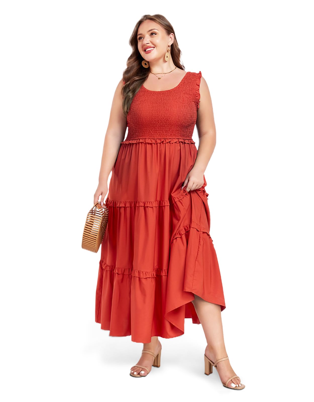 plus size ruffle maxi dress Plus Size Ruffle Trim Tiered Maxi Dress