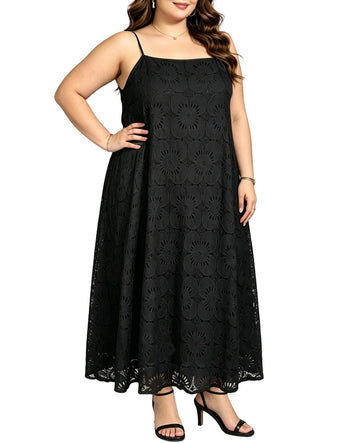 Plus Size Maxi Dress Spaghetti Strap - Black | Moon Wood Plus Size Maxi Dress Spaghetti Strap - Black | Moon Wood