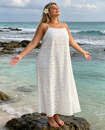 Robe grande taille décontractée à col V et volants - Noire