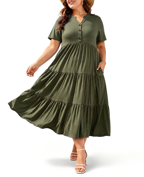 Plus Size Maxi Dress V Neck Short Sleeve