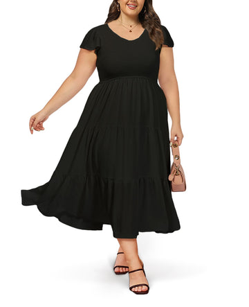 Plus Size Maxi Dress V Neck for Summer - Black