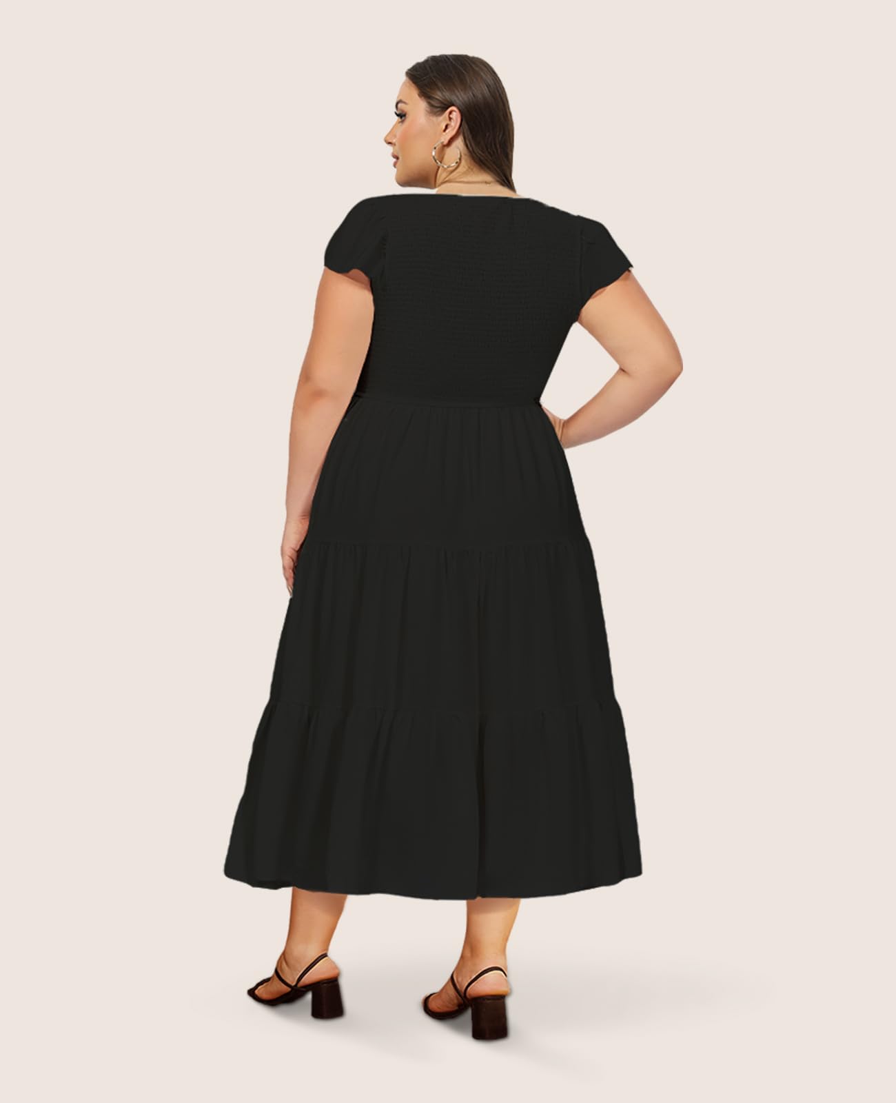 Plus Size Maxi Dress V Neck for Summer - Black | Moon Wood Plus Size Maxi Dress V Neck for Summer - Black | Moon Wood