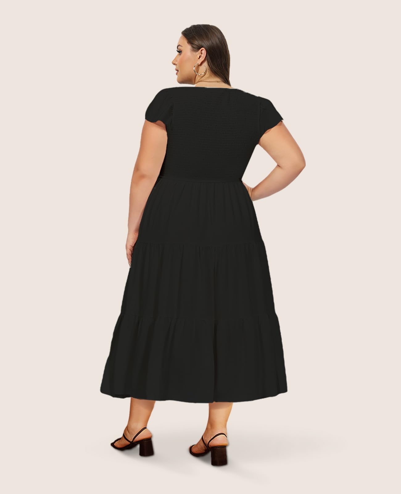 Plus Size Maxi Dress V Neck for Summer - Black-Moon Wood