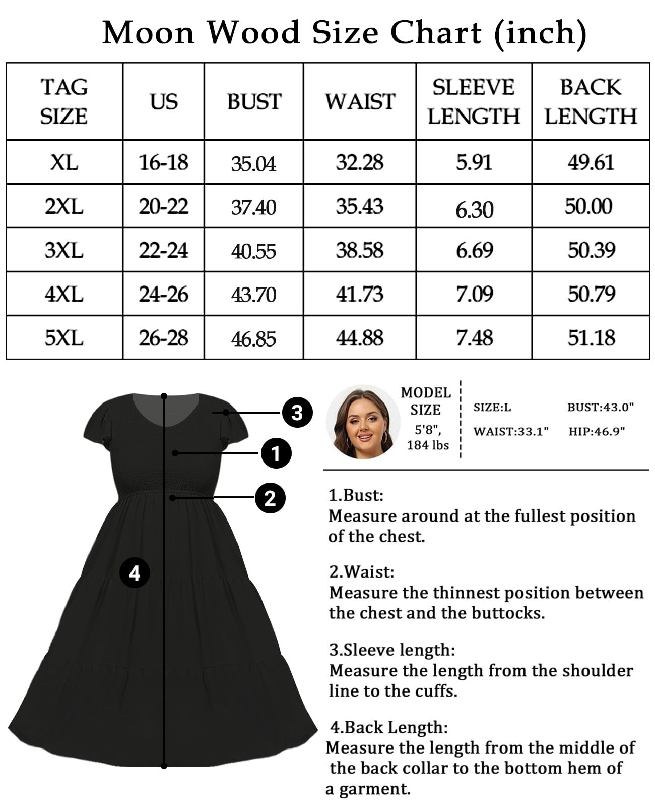 Plus Size Maxi Dress V Neck for Summer - Black-Moon Wood