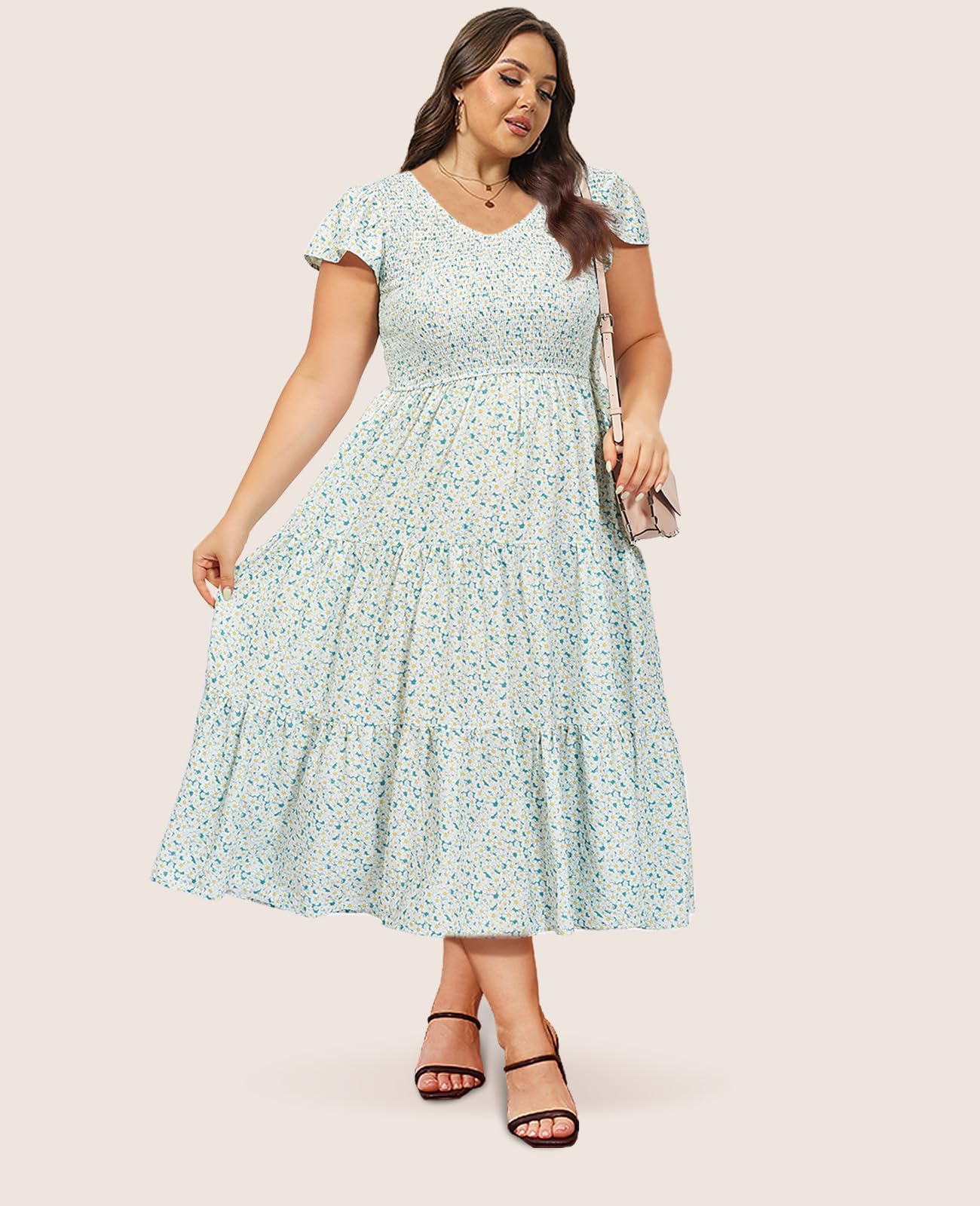 Plus Size Maxi Dress V Neck for Summer - Green Plus Size Maxi Dress V Neck for Summer - Green