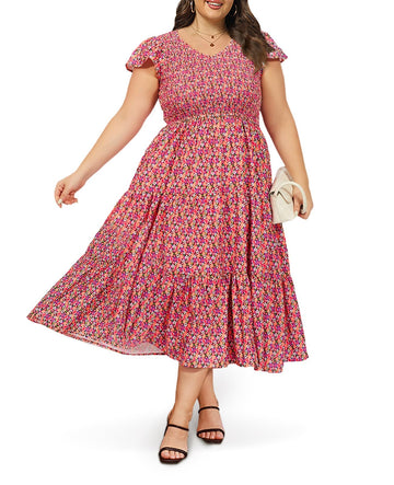 Plus Size Maxi Dress V Neck for Summer - Multi