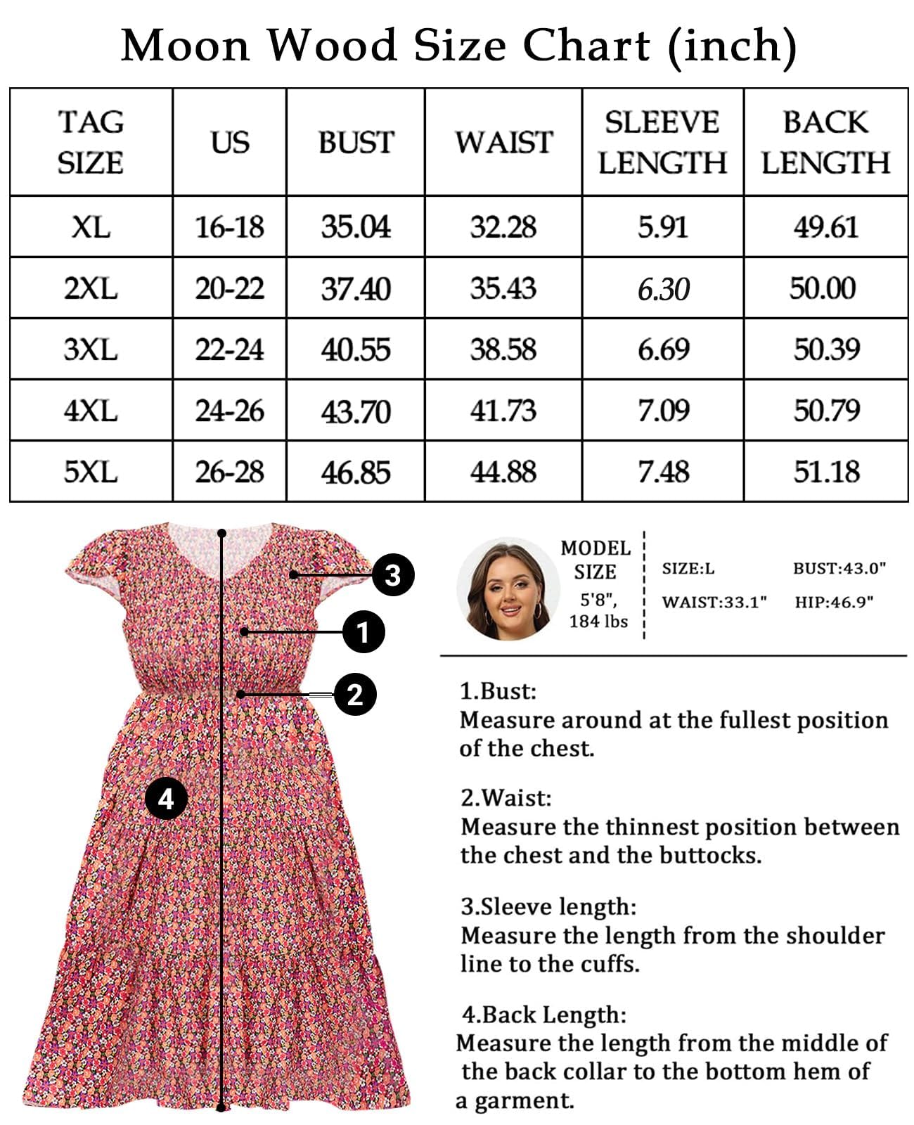 Plus Size Maxi Dress V Neck for Summer - Multi-Moon Wood