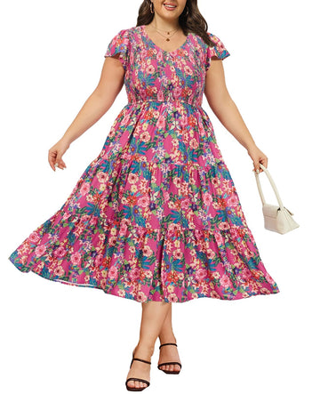 Plus Size Maxi Dress V Neck for Summer - Plum Plus Size Maxi Dress V Neck for Summer - Plum