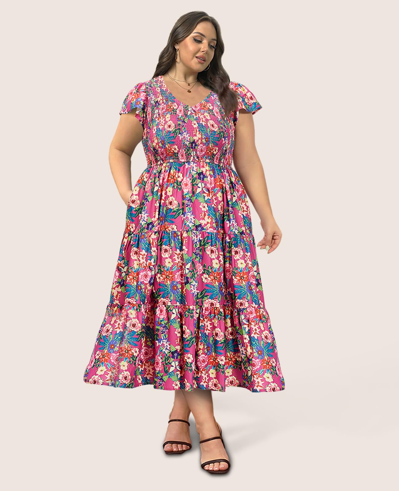 Plus Size Maxi Dress V Neck for Summer - Plum-Moon Wood