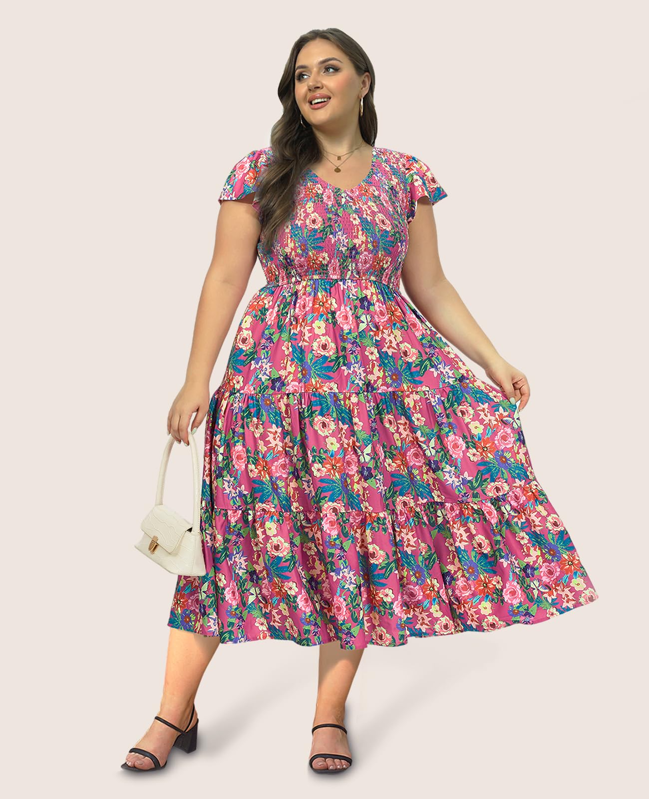 Plus Size Maxi Dress V Neck for Summer