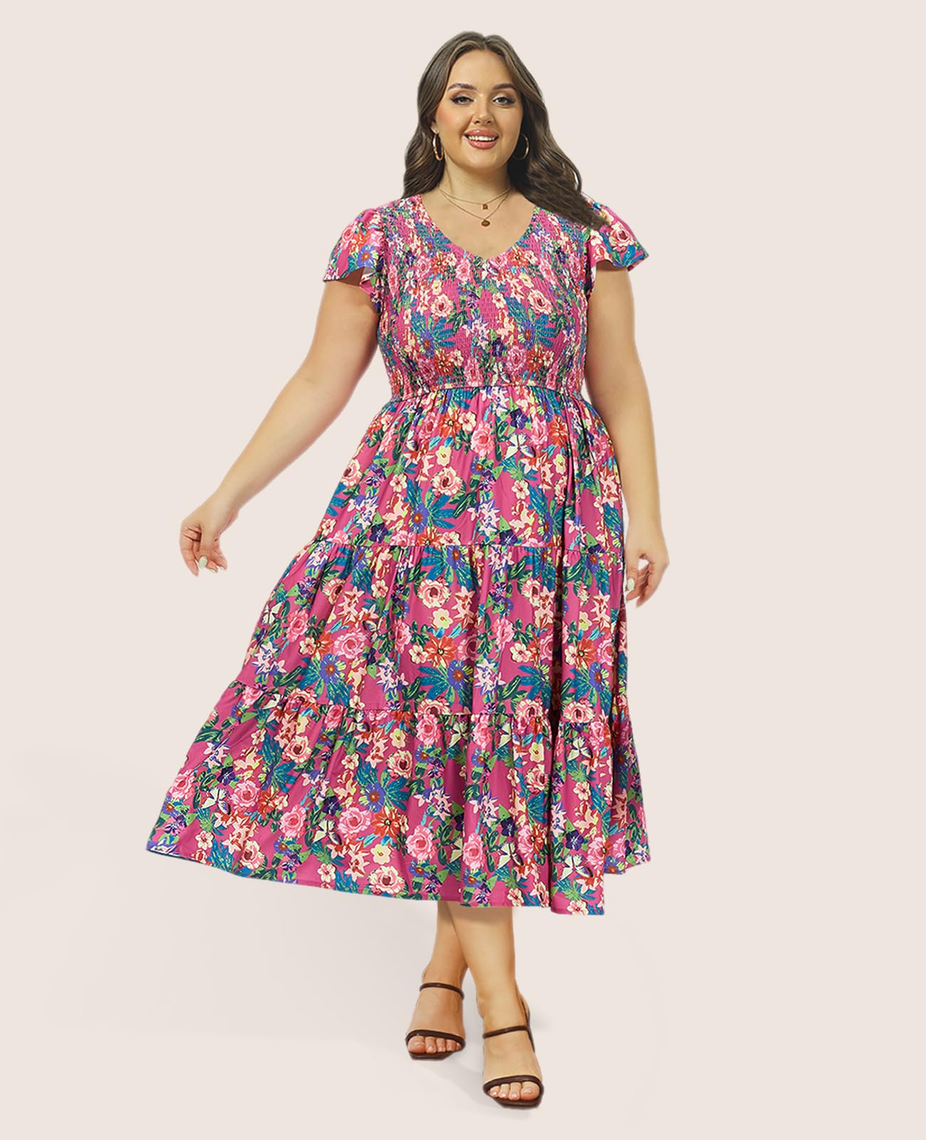 Plus Size Maxi Dress V Neck for Summer - Plum | Moon Wood