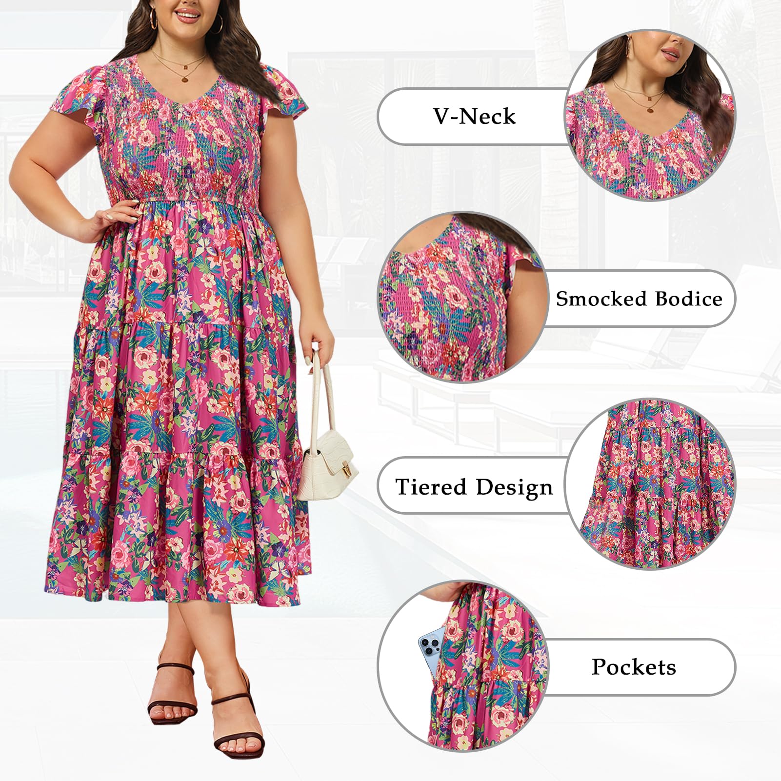 Plus Size Maxi Dress V Neck for Summer - Plum-Moon Wood