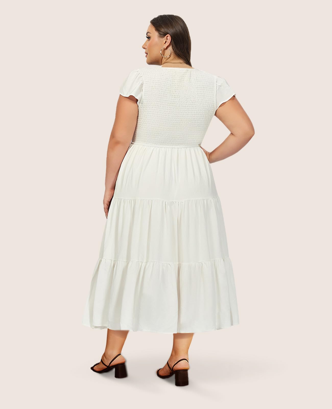 Plus Size Maxi Dress V Neck for Summer - White-Moon Wood